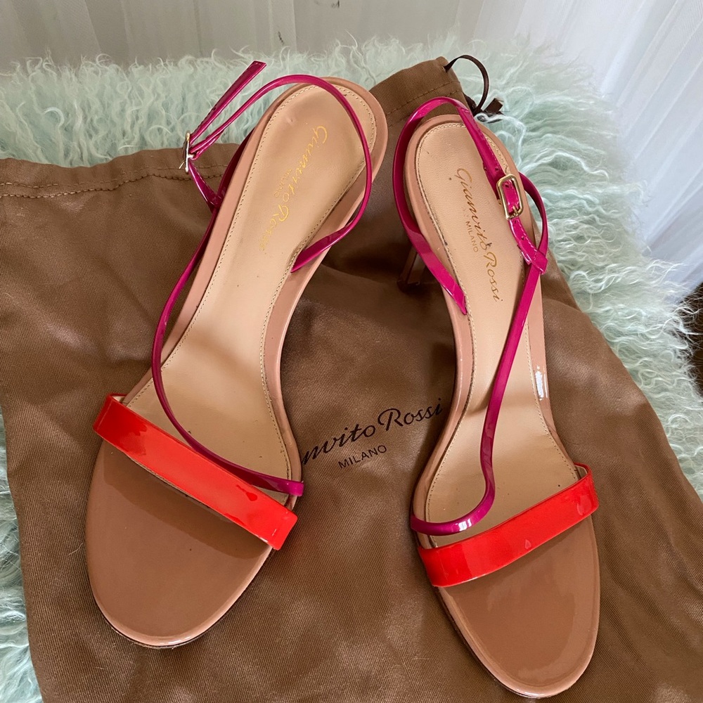 Gianvito Rossi Women’s Manhattan 85 Pink and Orange Patent Leather Slingback 7.5